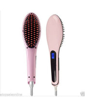 Electric Hair Straightener Brush LCD Ion Anti-Scald Comb Auto Massager Pink